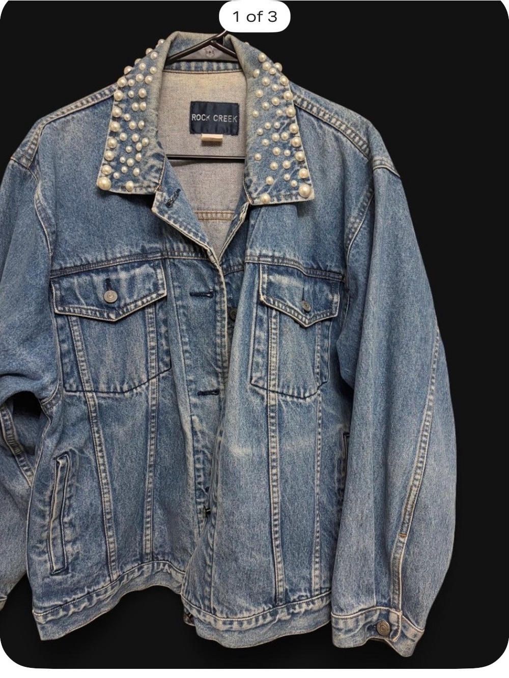 Rock Creek Light Blue Pearl-Embellished Denim Jacket